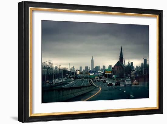 Rainy View of Manhattan from Long Island Expressway-null-Framed Photo