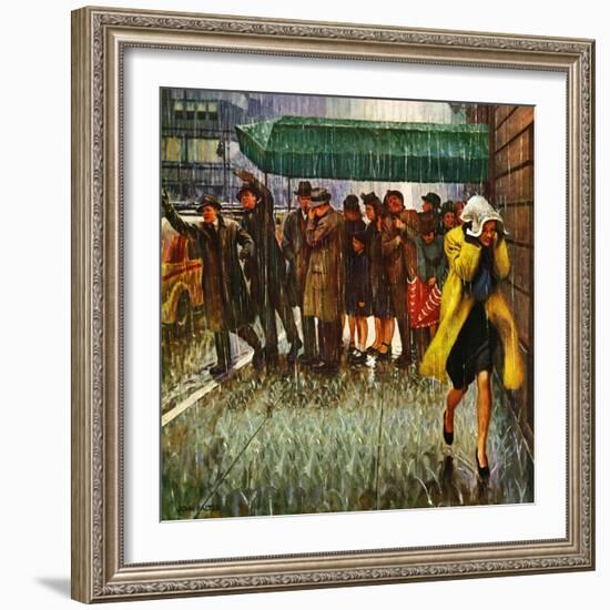 "Rainy Wait for a Cab," March 29, 1947-John Falter-Framed Giclee Print