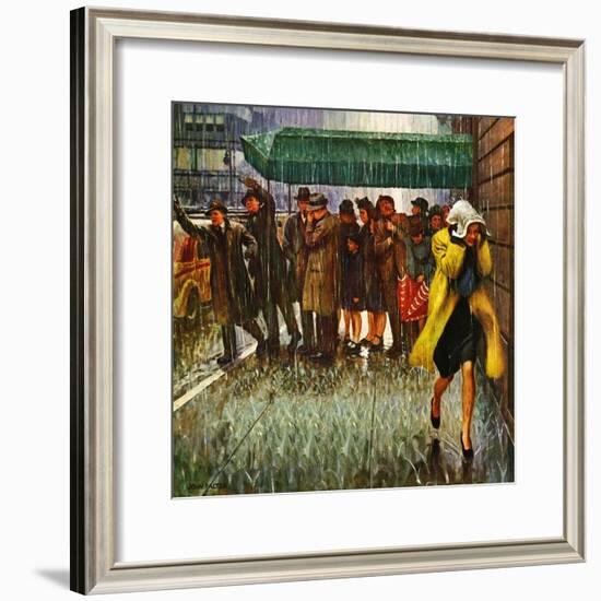 "Rainy Wait for a Cab," March 29, 1947-John Falter-Framed Giclee Print