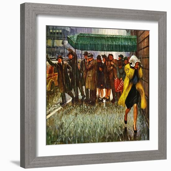 "Rainy Wait for a Cab," March 29, 1947-John Falter-Framed Giclee Print