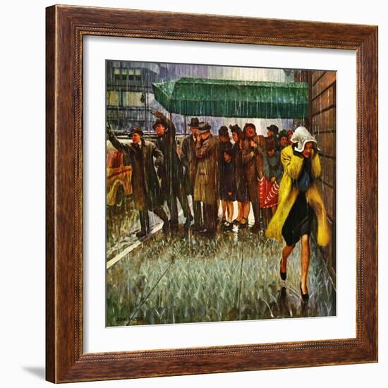 "Rainy Wait for a Cab," March 29, 1947-John Falter-Framed Giclee Print