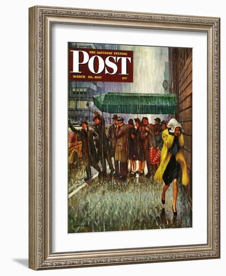 "Rainy Wait for a Cab," Saturday Evening Post Cover, March 29, 1947-John Falter-Framed Giclee Print