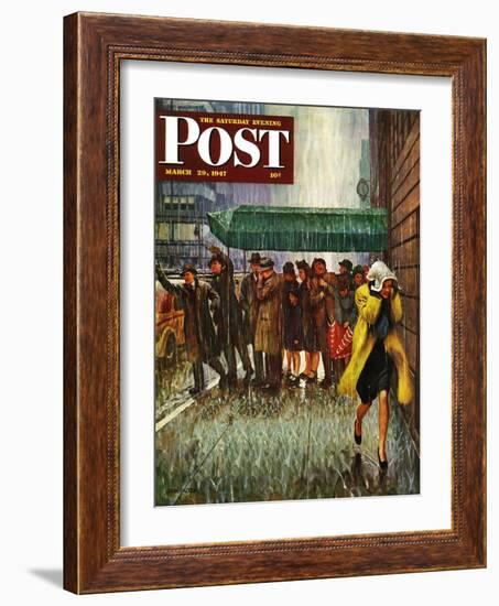 "Rainy Wait for a Cab," Saturday Evening Post Cover, March 29, 1947-John Falter-Framed Giclee Print