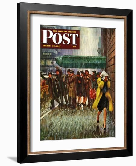 "Rainy Wait for a Cab," Saturday Evening Post Cover, March 29, 1947-John Falter-Framed Giclee Print