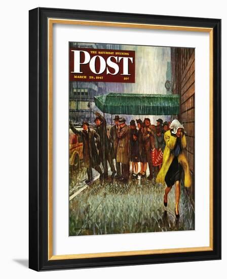 "Rainy Wait for a Cab," Saturday Evening Post Cover, March 29, 1947-John Falter-Framed Giclee Print