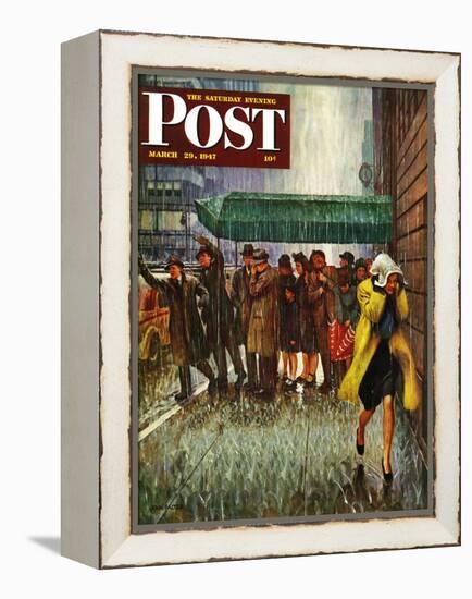 "Rainy Wait for a Cab," Saturday Evening Post Cover, March 29, 1947-John Falter-Framed Premier Image Canvas