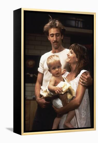 RAISIN ARIZONA, 1987 directed by JOEL AND ETHAN COEN Nicolas Cage and Holly Hunter (photo)-null-Framed Stretched Canvas