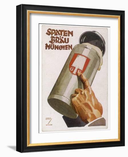 Raising a Seidel of Frothy Spaten-Brau-Ludwig Hohlwein-Framed Photographic Print