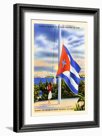 Raising The Colors At The Hotel Nacional De Cuba-Curt Teich & Company-Framed Art Print