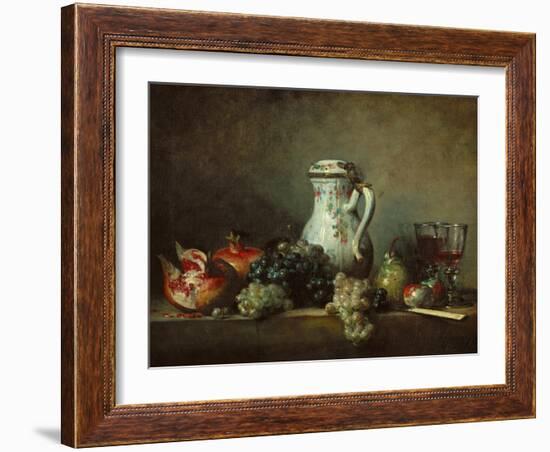 Raisins, Pomegranates and Coffee-Pot-Jean-Baptiste Simeon Chardin-Framed Giclee Print