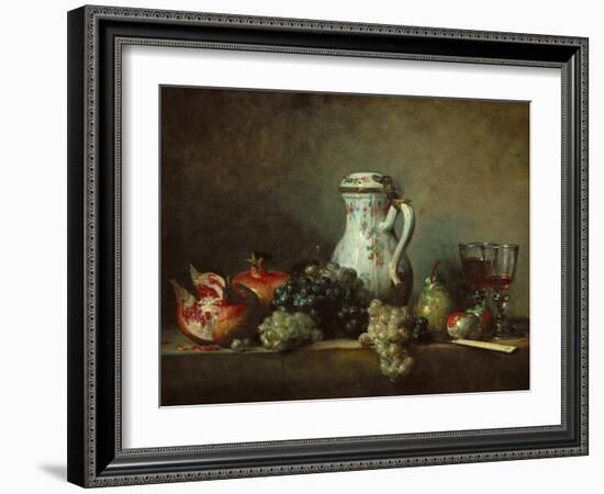 Raisins, Pomegranates and Coffee-Pot-Jean-Baptiste Simeon Chardin-Framed Giclee Print