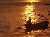 Boat on the River Ganges in Allahabad, India-Rajesh Kumar Singh-Framed Premier Image Canvas