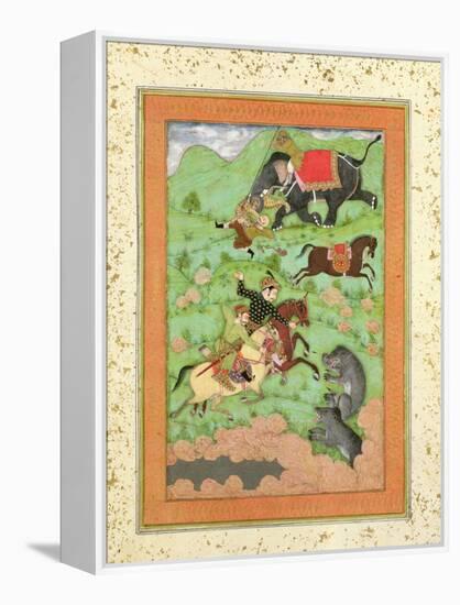 Rajput Princes Hunting Bears, Mahout and Elephant Rescue Fallen Horseman from Tiger-null-Framed Premier Image Canvas