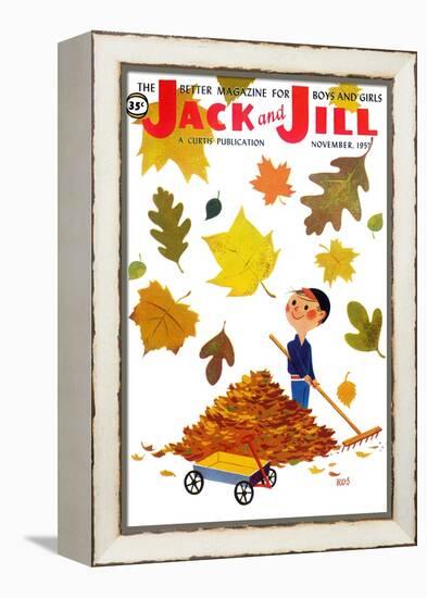 Raking Leaves - Jack and Jill, November 1957-RVS-Framed Premier Image Canvas