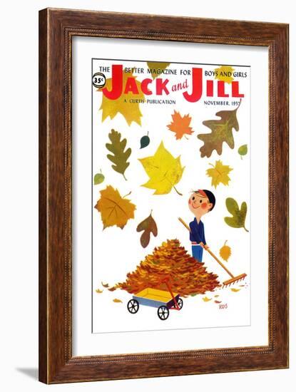 Raking Leaves - Jack and Jill, November 1957-RVS-Framed Giclee Print