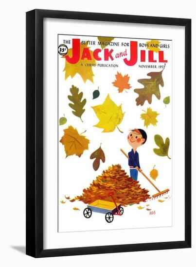 Raking Leaves - Jack and Jill, November 1957-RVS-Framed Giclee Print