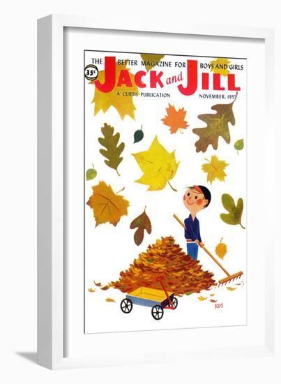 Raking Leaves - Jack and Jill, November 1957-RVS-Framed Giclee Print