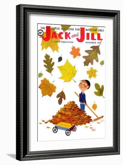 Raking Leaves - Jack and Jill, November 1957-RVS-Framed Giclee Print