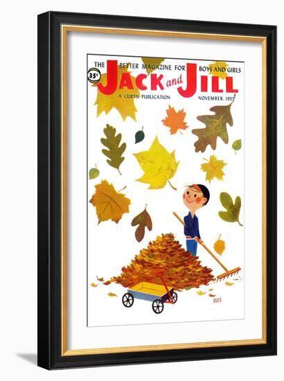 Raking Leaves - Jack and Jill, November 1957-RVS-Framed Giclee Print