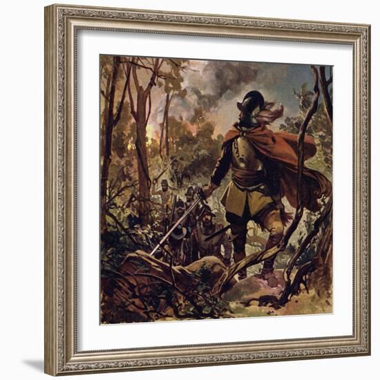 Raleigh Burned Down a Spanish Settlement in Revenge for the Death of His Son-Alberto Salinas-Framed Giclee Print