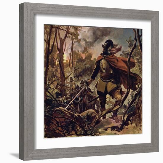 Raleigh Burned Down a Spanish Settlement in Revenge for the Death of His Son-Alberto Salinas-Framed Giclee Print