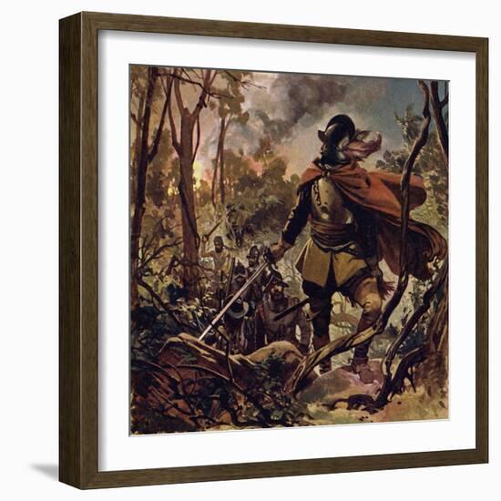 Raleigh Burned Down a Spanish Settlement in Revenge for the Death of His Son-Alberto Salinas-Framed Giclee Print