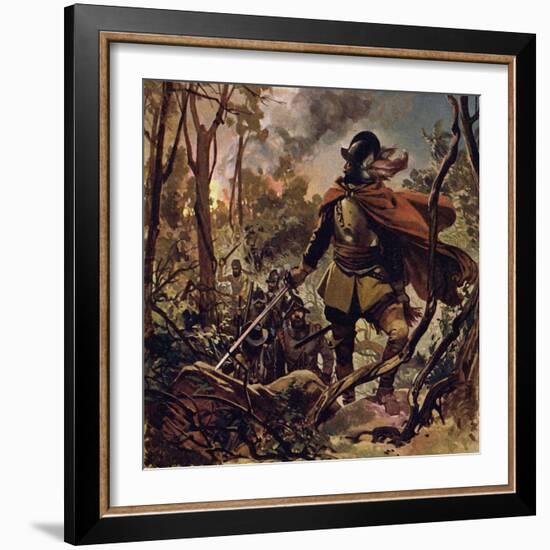 Raleigh Burned Down a Spanish Settlement in Revenge for the Death of His Son-Alberto Salinas-Framed Giclee Print