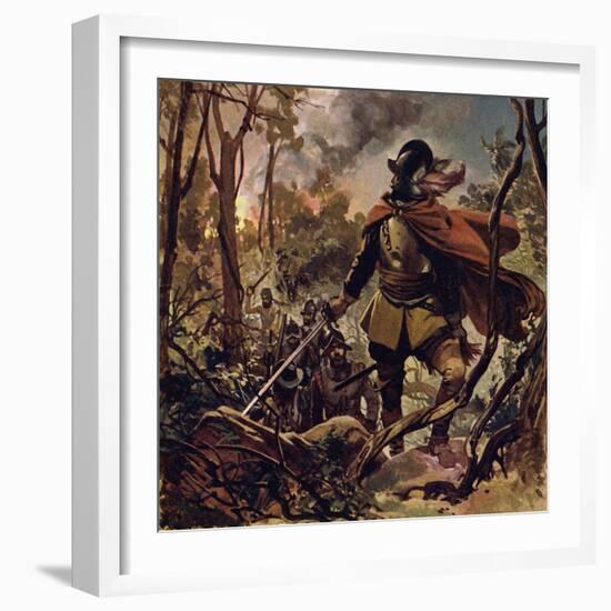 Raleigh Burned Down a Spanish Settlement in Revenge for the Death of His Son-Alberto Salinas-Framed Giclee Print