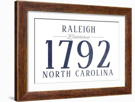 Raleigh, North Carolina - Established Date (Blue)-Lantern Press-Framed Art Print