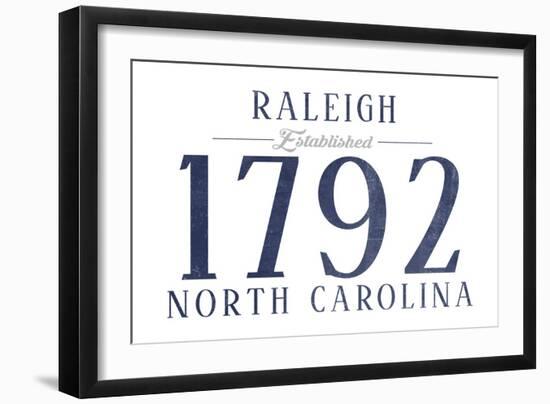 Raleigh, North Carolina - Established Date (Blue)-Lantern Press-Framed Art Print
