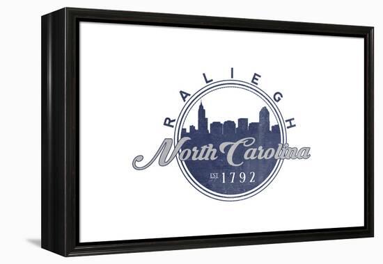 Raleigh, North Carolina - Skyline Seal (Blue)-Lantern Press-Framed Stretched Canvas