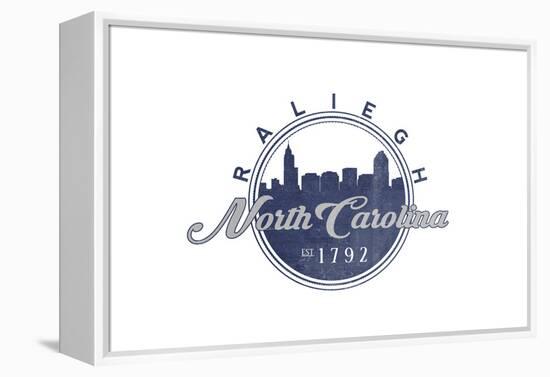 Raleigh, North Carolina - Skyline Seal (Blue)-Lantern Press-Framed Stretched Canvas