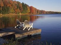 Adirondack Chairs on Dock at Lake-Ralph Morsch-Framed Premier Image Canvas