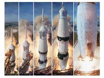 Composite 5 Frame Shot of Gantry Retracting While Saturn V Boosters Lift Off to Carry Apollo 11-Ralph Morse-Framed Photographic Print