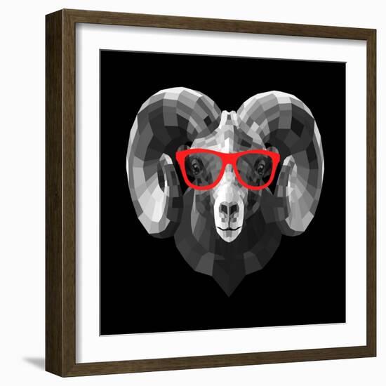 Ram in Red Glasses-Lisa Kroll-Framed Art Print