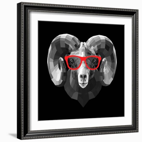 Ram in Red Glasses-Lisa Kroll-Framed Art Print