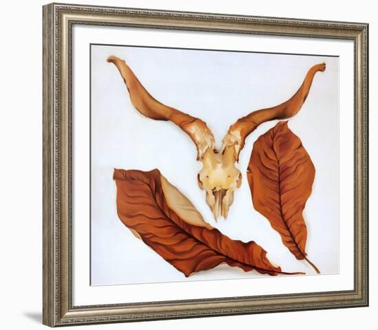 Ram's Skull with Brown Leaves-Georgia O'Keeffe-Framed Art Print