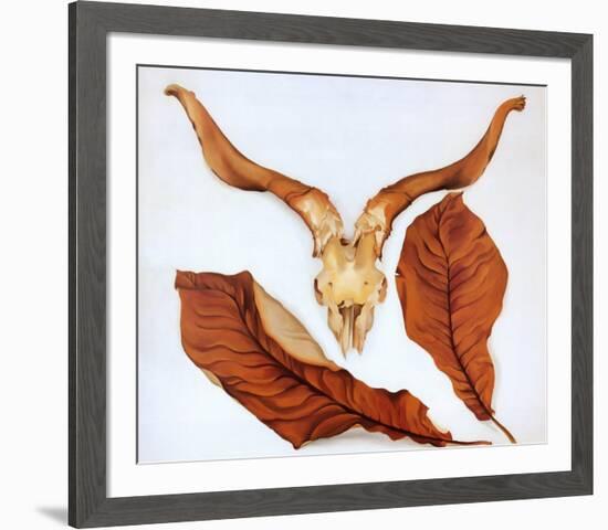 Ram's Skull with Brown Leaves-Georgia O'Keeffe-Framed Art Print