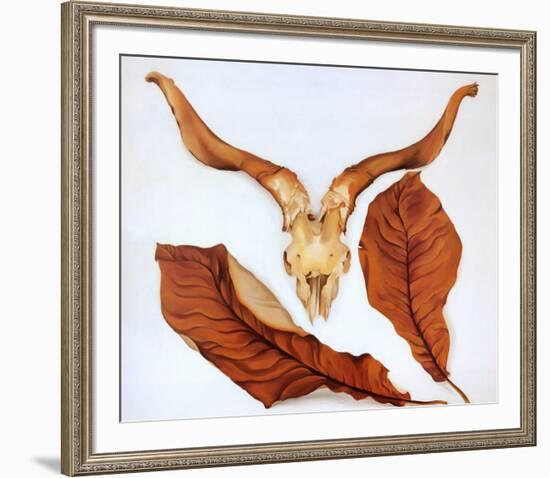 Ram's Skull with Brown Leaves-Georgia O'Keeffe-Framed Art Print