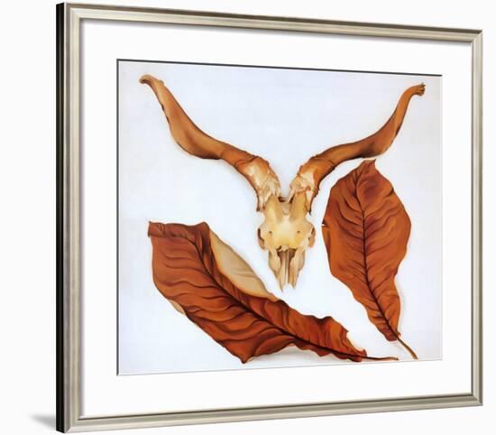 Ram's Skull with Brown Leaves-Georgia O'Keeffe-Framed Art Print