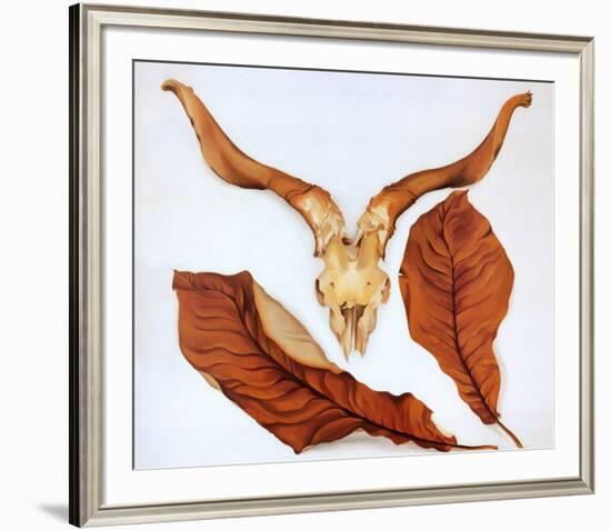 Ram's Skull with Brown Leaves-Georgia O'Keeffe-Framed Art Print