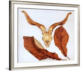 Ram's Skull with Brown Leaves-Georgia O'Keeffe-Framed Art Print