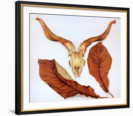 Ram's Skull with Brown Leaves-Georgia O'Keeffe-Framed Art Print