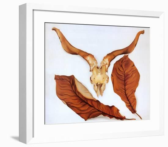 Ram's Skull with Brown Leaves-Georgia O'Keeffe-Framed Art Print