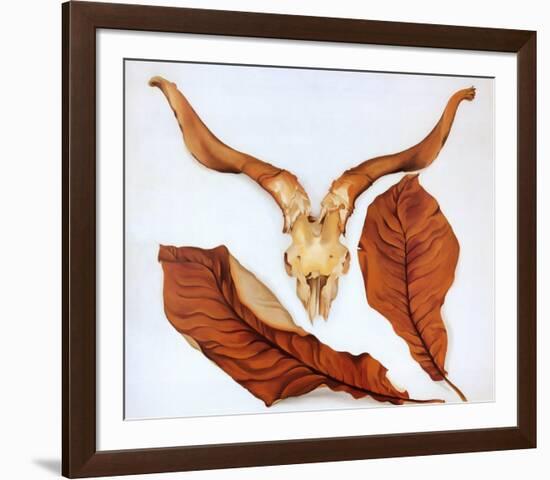 Ram's Skull with Brown Leaves-Georgia O'Keeffe-Framed Art Print