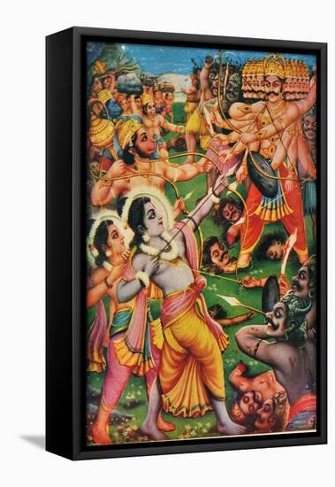 Rama and Hanuman Fighting Against Ravana the Demon, Scene from the Ramayana-null-Framed Premier Image Canvas