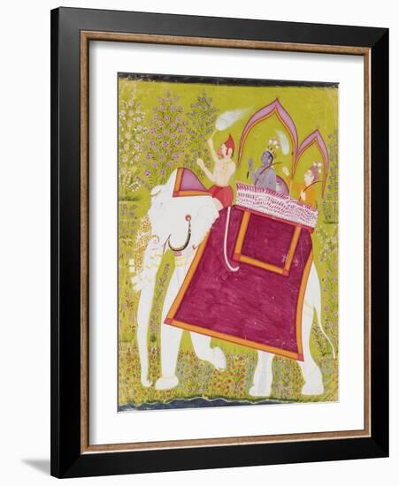 Rama and Lakshman in the Howdah of a White Elephant with Hanuman as Mahout, Late 18th Century-null-Framed Giclee Print