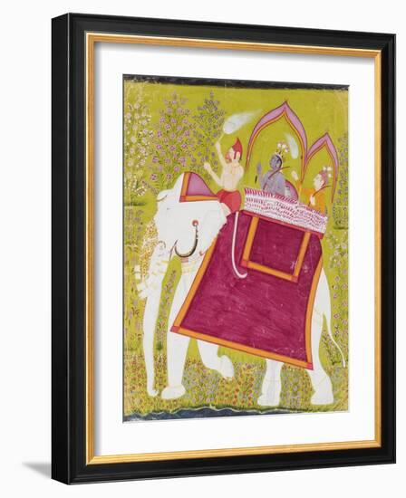 Rama and Lakshman in the Howdah of a White Elephant with Hanuman as Mahout, Late 18th Century-null-Framed Giclee Print