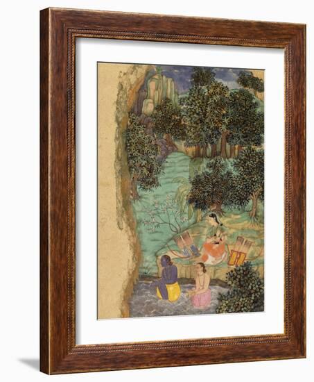 Rama and Lakshmana Offering Water to their Dead Father on the Banks of the Mandakini River, C.1595-null-Framed Giclee Print