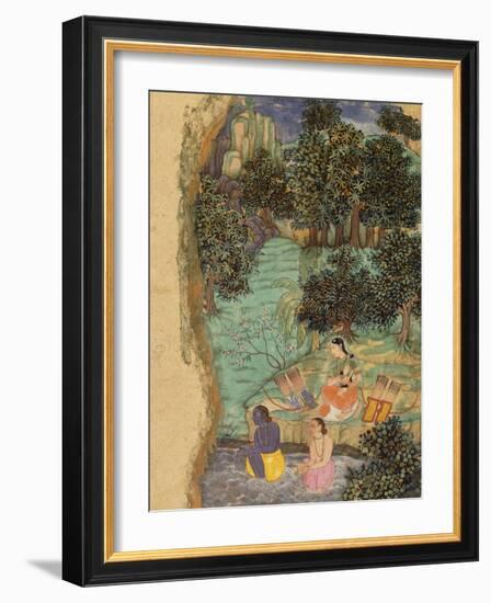 Rama and Lakshmana Offering Water to their Dead Father on the Banks of the Mandakini River, C.1595-null-Framed Giclee Print